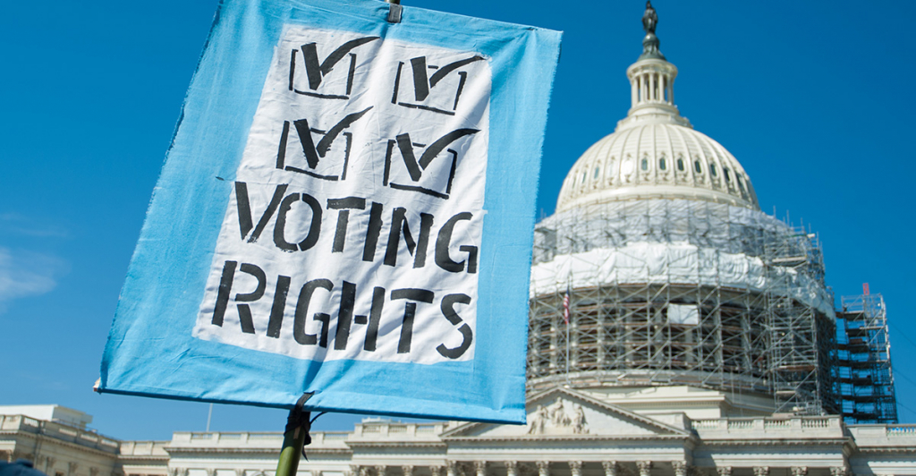 Sign supporting voting rights at the U.S. Capitol